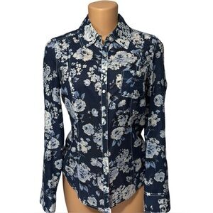 Guess Dark Blue and White Floral Button Down Shirt